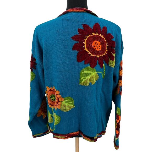 Design Options Philipe Jayne Bright Pattern Floral Blue  Cardigan Sweater Size L - Picture 3 of 8